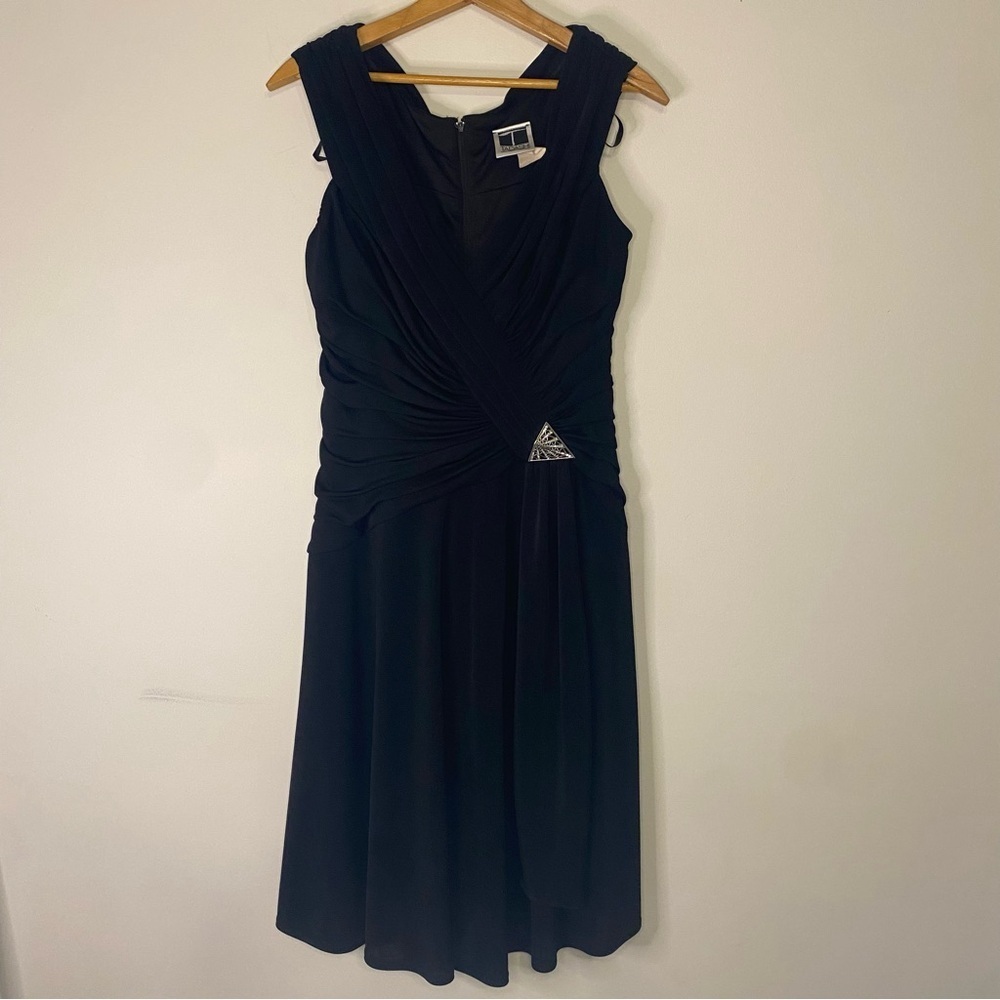 Vintage TADASHI Shoji Elegant Black V Neck‎ Sleeveless Midi Dress Large Bridal